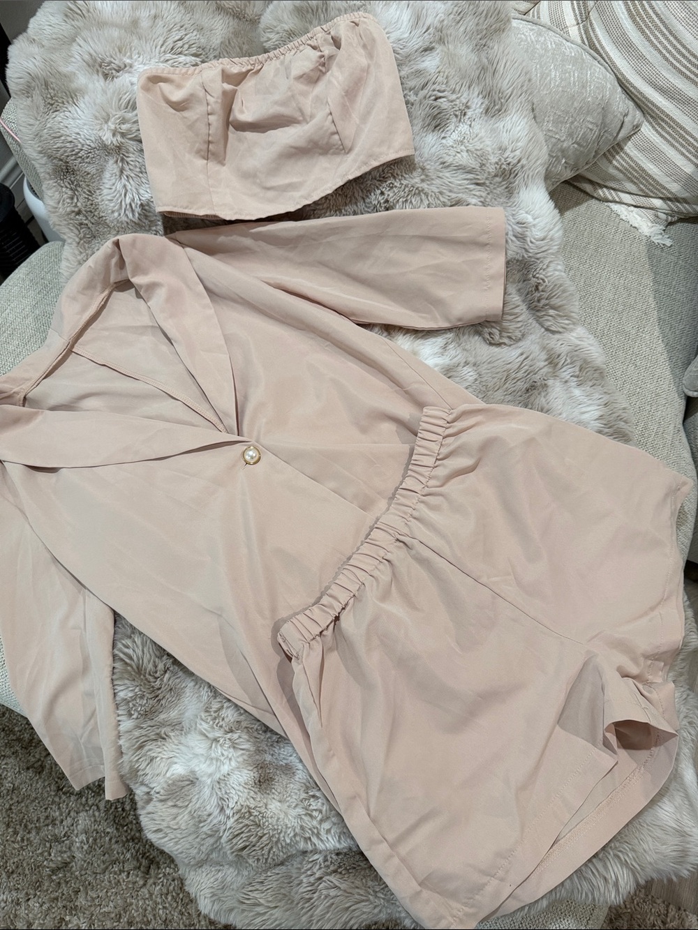 3 Piece Blush Pink Tailored Set - Crop Top Shorts & Blazer